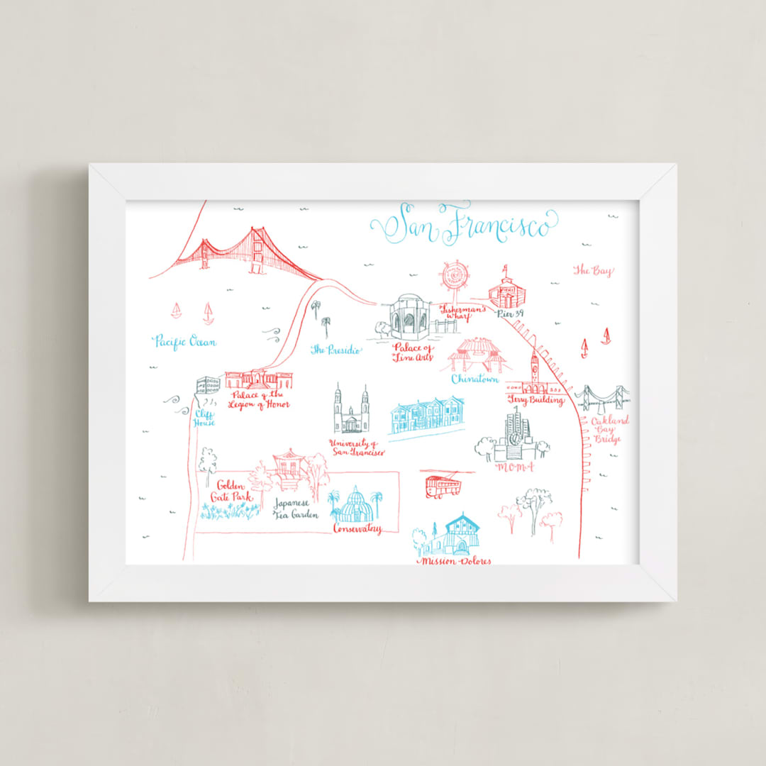 "San Francisco, California Map" - Art Print in Burnt Umber by Megan Kelso - Framed