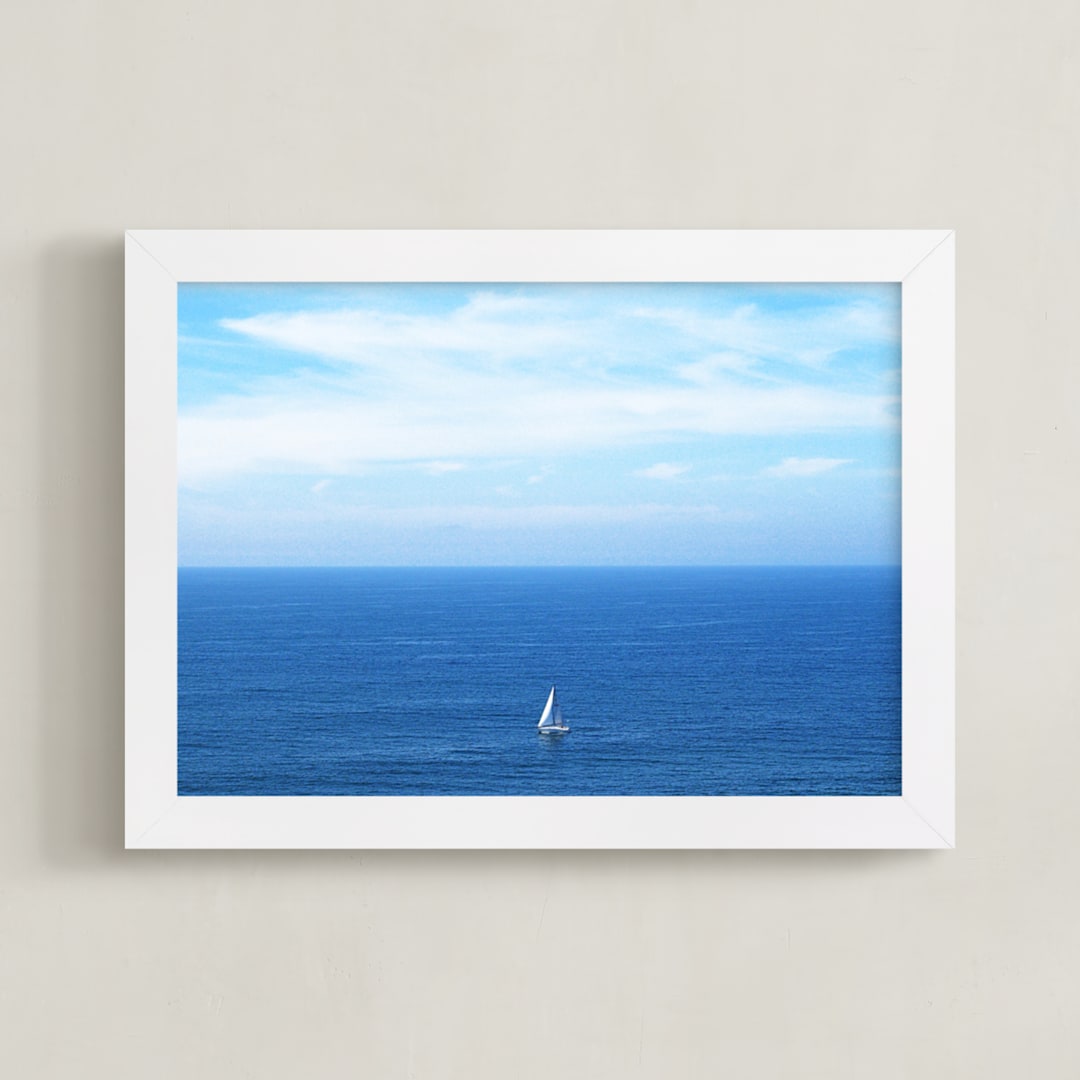 "Lonely Sail" - Art Print in Ocean blue by NSMARK - Framed