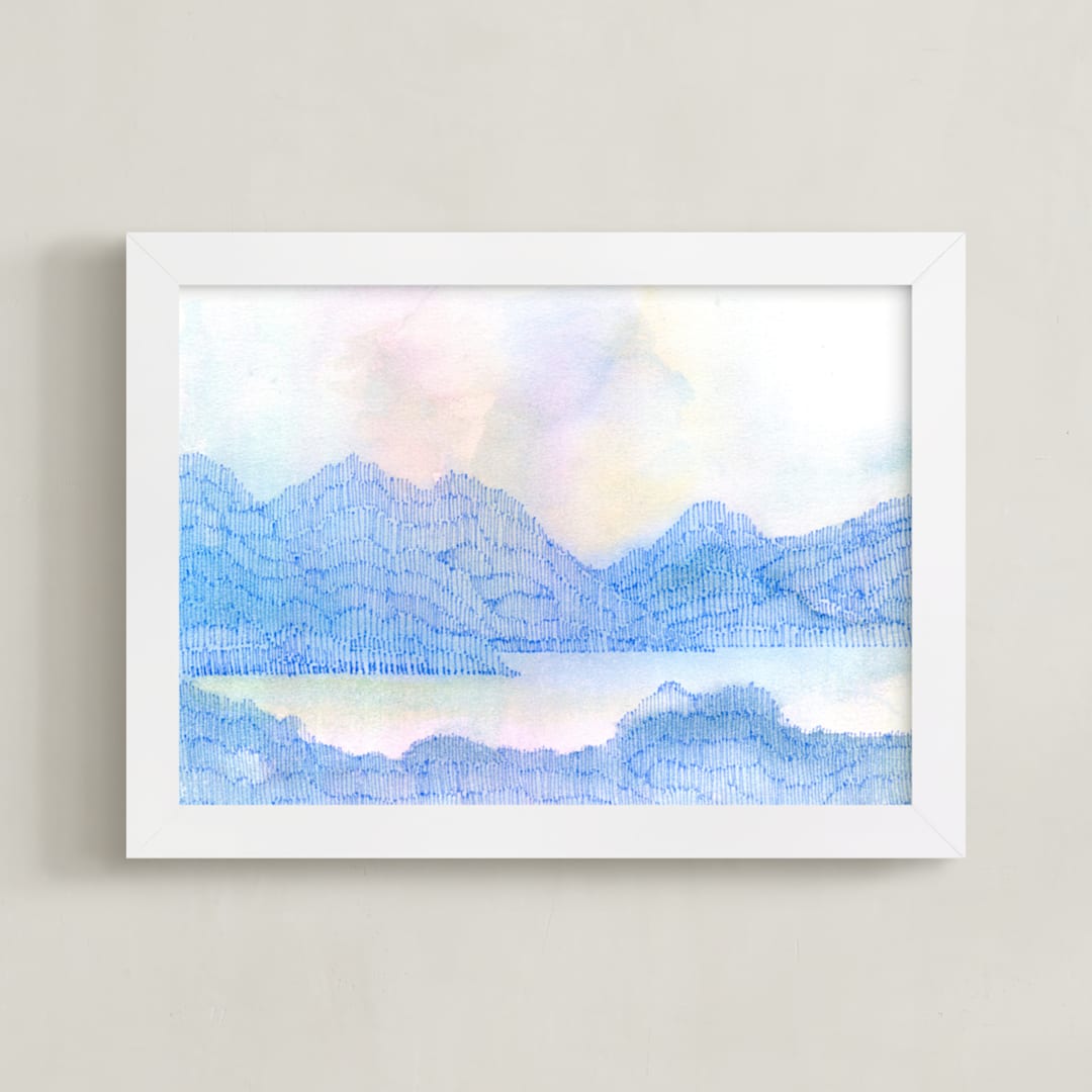 "High Mountain Dawn" - Art Print in Inky Blue by Amelia Gluba - Framed