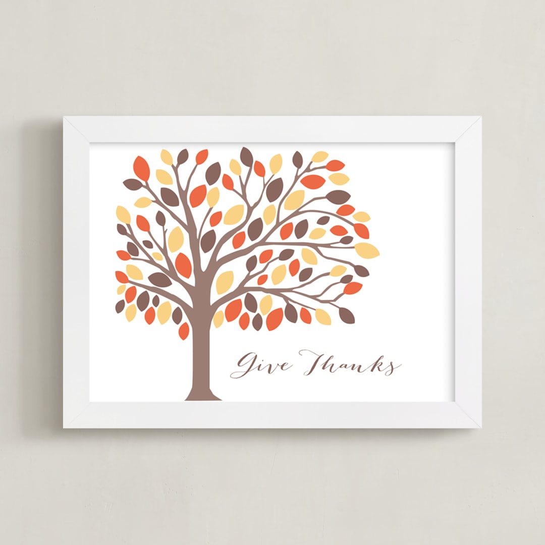 "Give Thanks Tree" - Art Print in Golden Fall by Rebecca Lowe - Framed