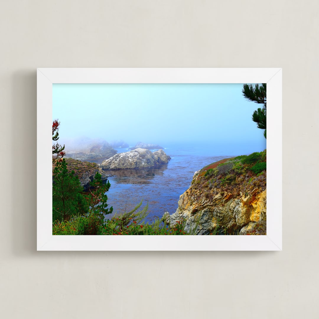 "Land welcomes the ocean" - Art Print in Sea blue by NSMARK - Framed