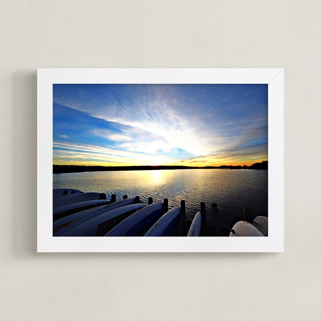 "End of Day in Park 2" - Art Print in Gold and Blue by NSMARK - Framed