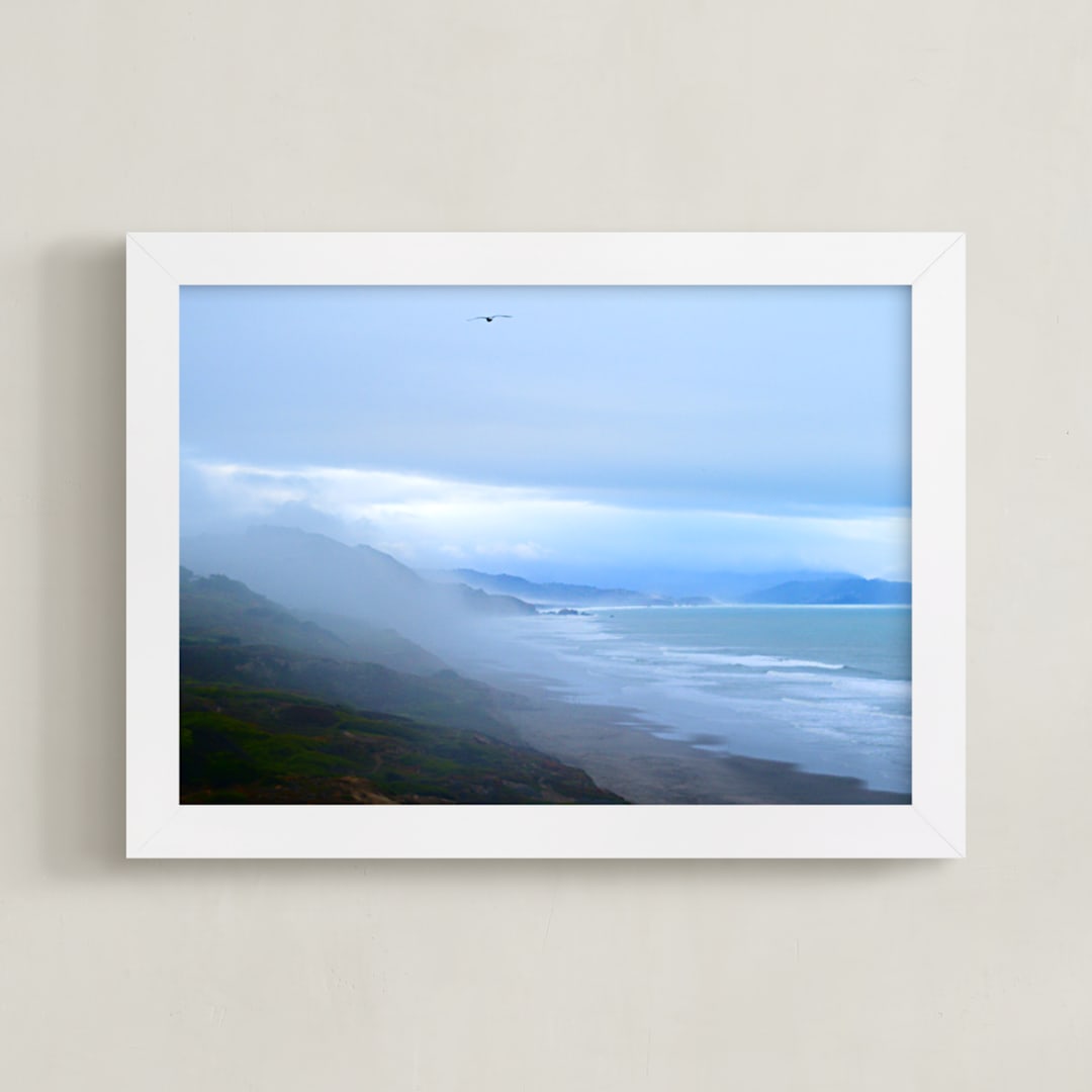 "Foggy Coast of Pacific" - Art Print in Foggy-blue by NSMARK - Framed