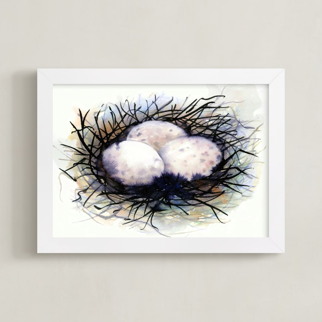 "Wild Nestlings" - Art Print in peachy pink by Amelia Gluba - Framed
