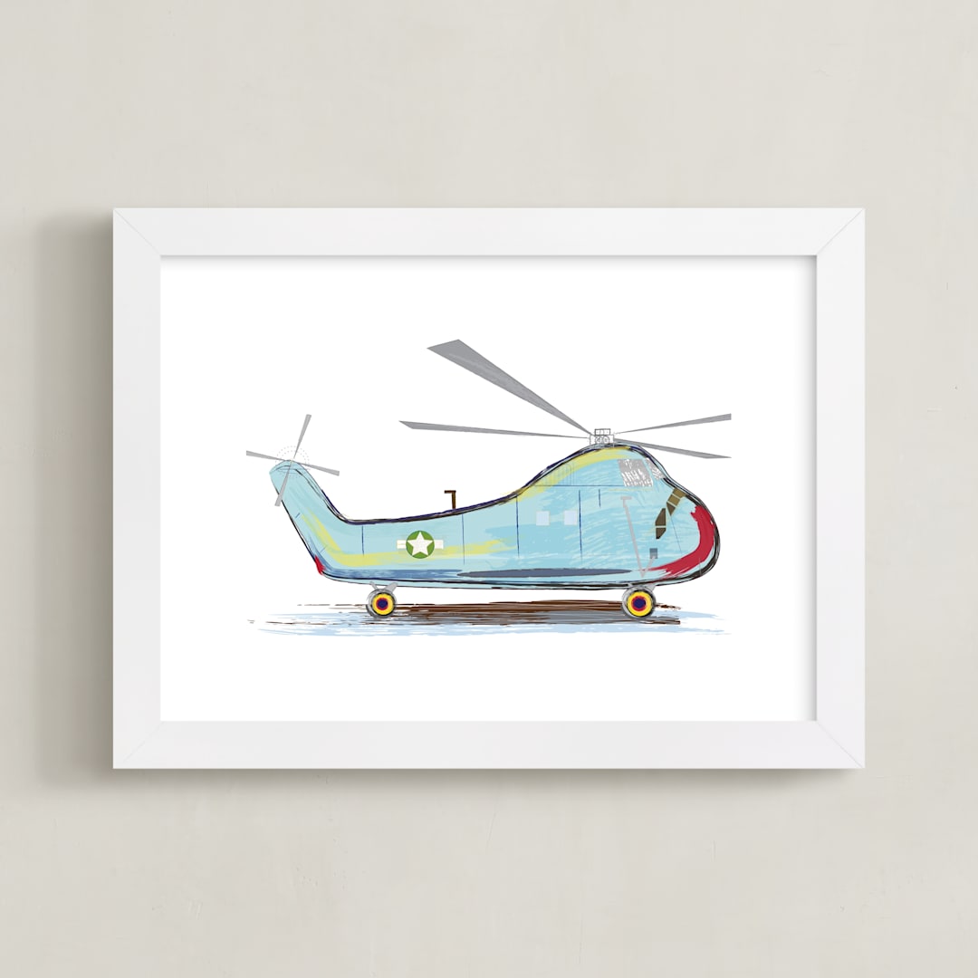 "Helicopter Aircraft" - Art Print in skylar by Rebecca Marchese - Framed