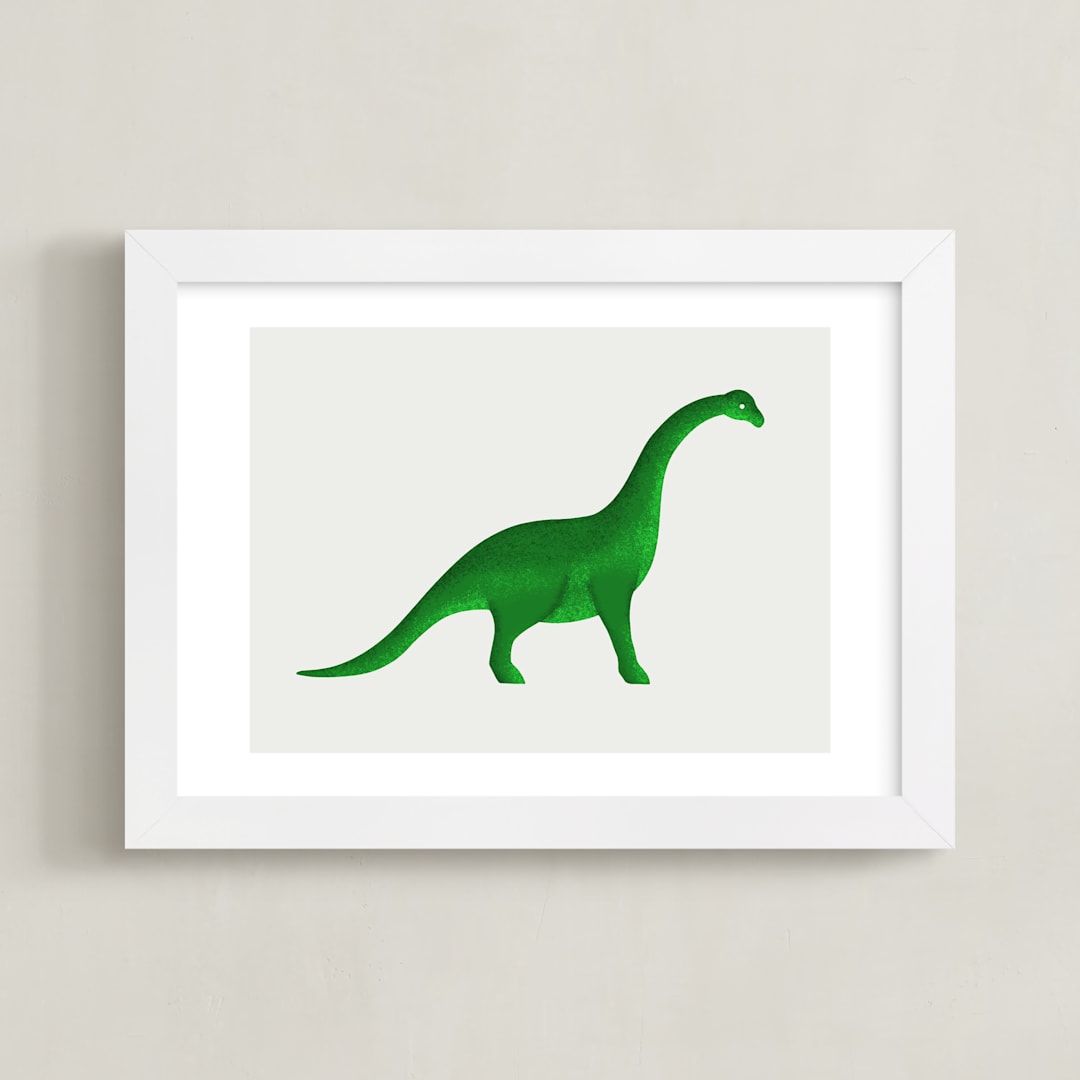 "Dinosaur Brachiosaurus" - Art Print in Emerald Green by Ashley Presutti Beasley - Framed