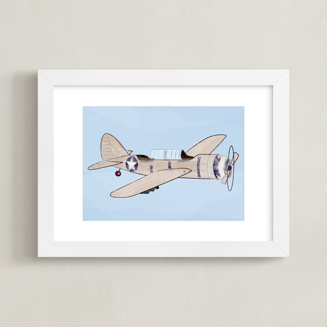 "Aviation Airplane 3" - Art Print in Winged Blue by Rebecca Marchese - Framed