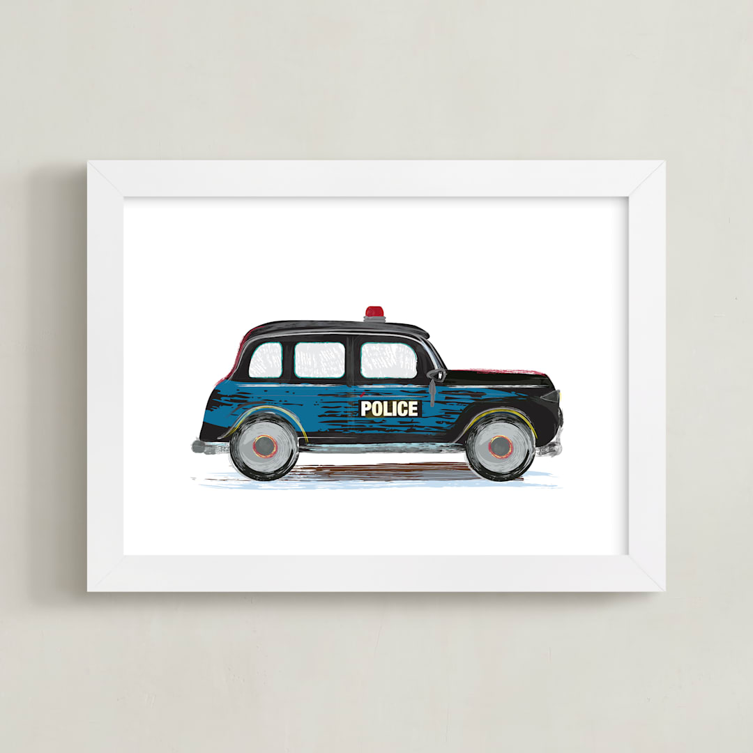 "Vintage Police Car" - Art Print in Black night by Rebecca Marchese - Framed
