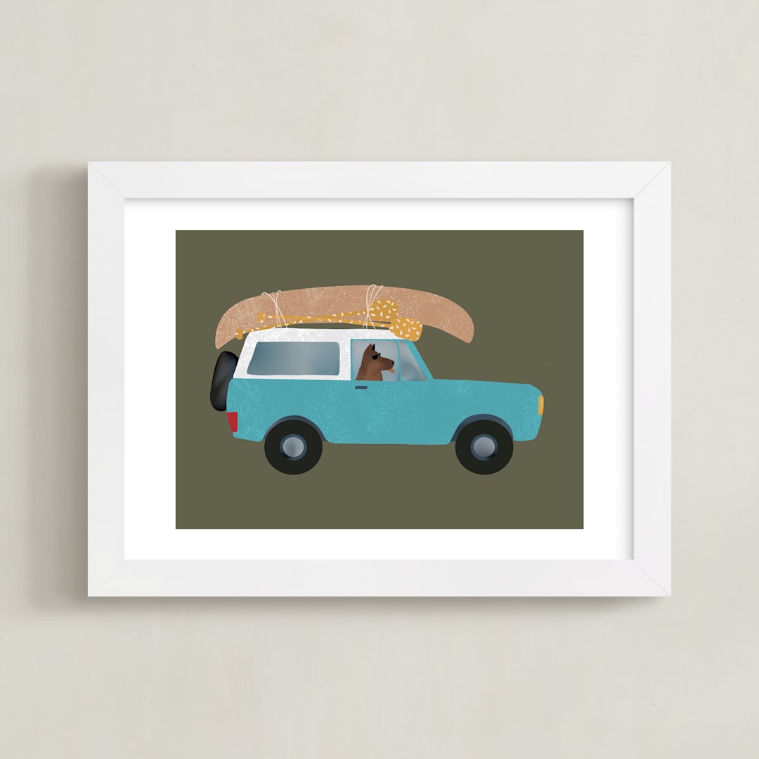 "Denver Travel Dogs" - Art Print in Avocado by Jenna Holcomb - Framed