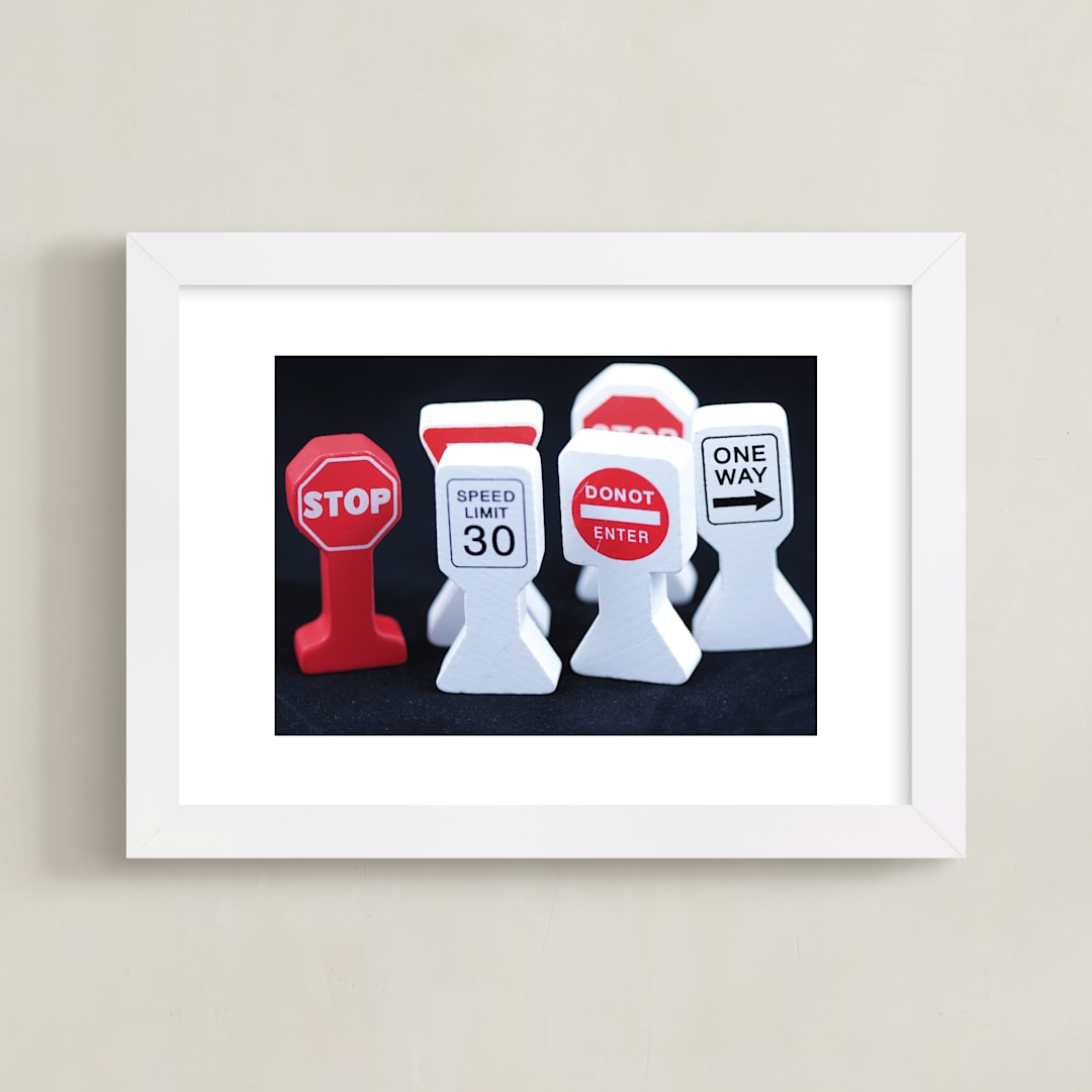 "Transportation Signs" - Art Print in Ruby Red by Mary Ann Glynn-Tusa - Framed