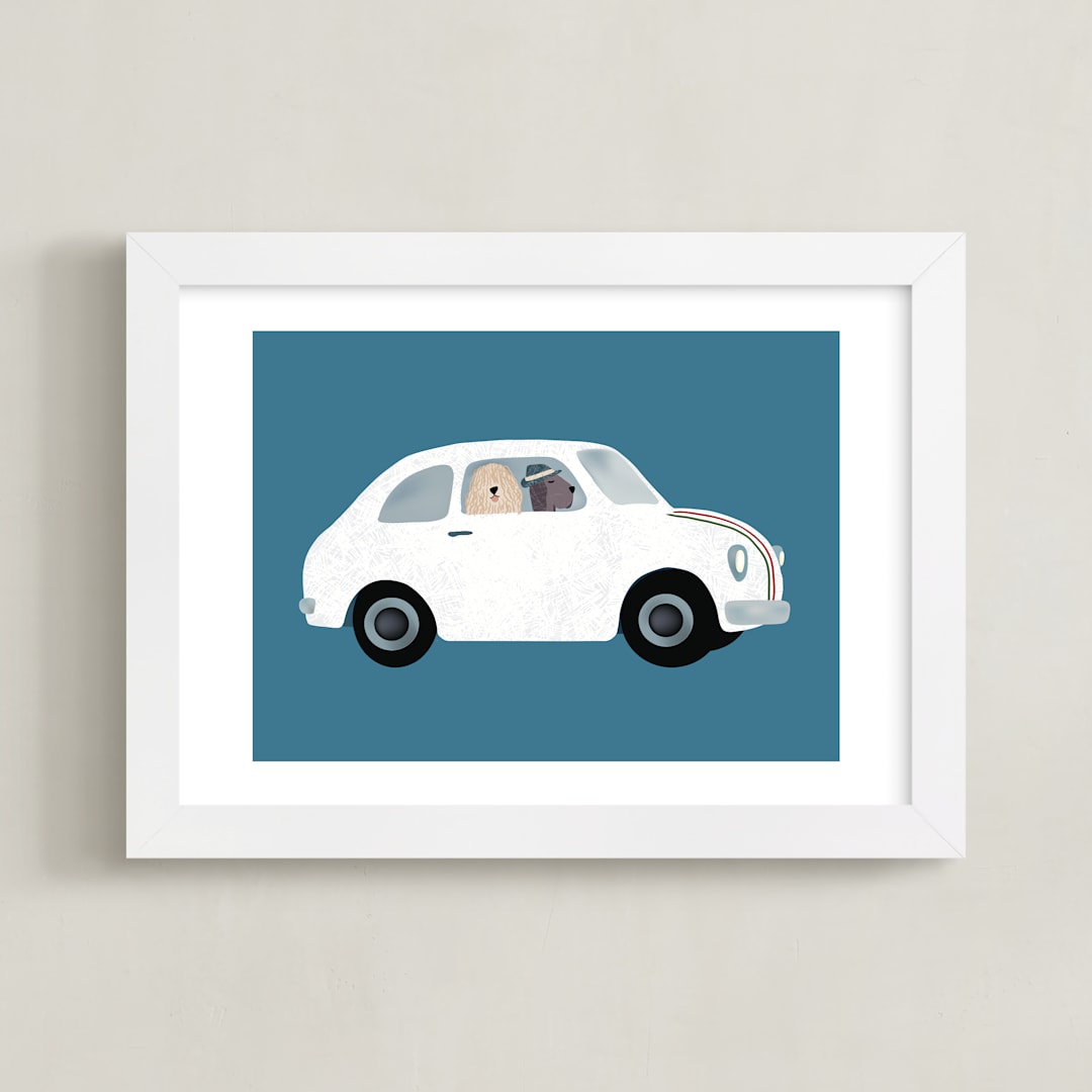 "Rome Travel Dogs" - Art Print in Denim by Jenna Holcomb - Framed
