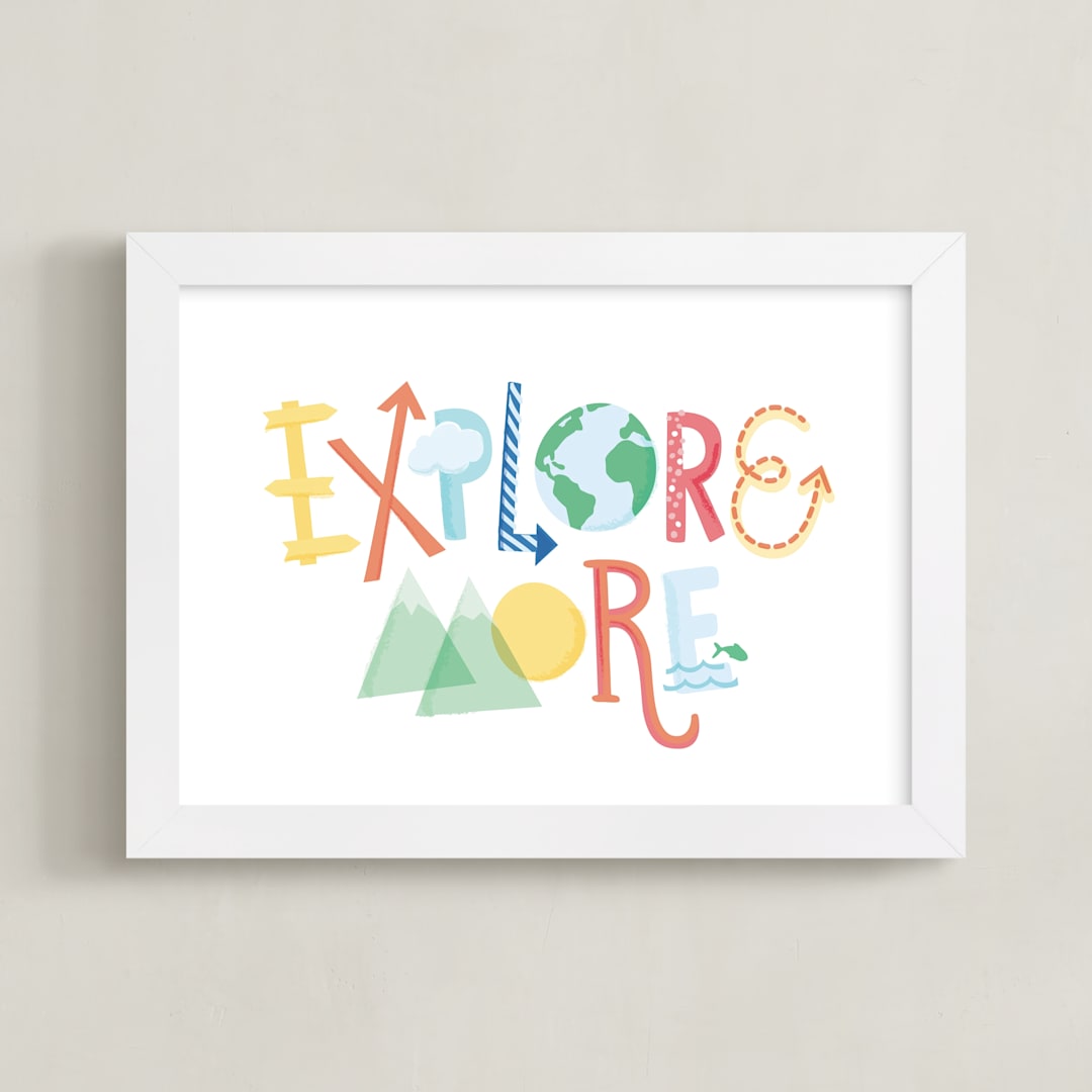 "Explore More" - Art Print in Brights by Jessie Steury - Framed