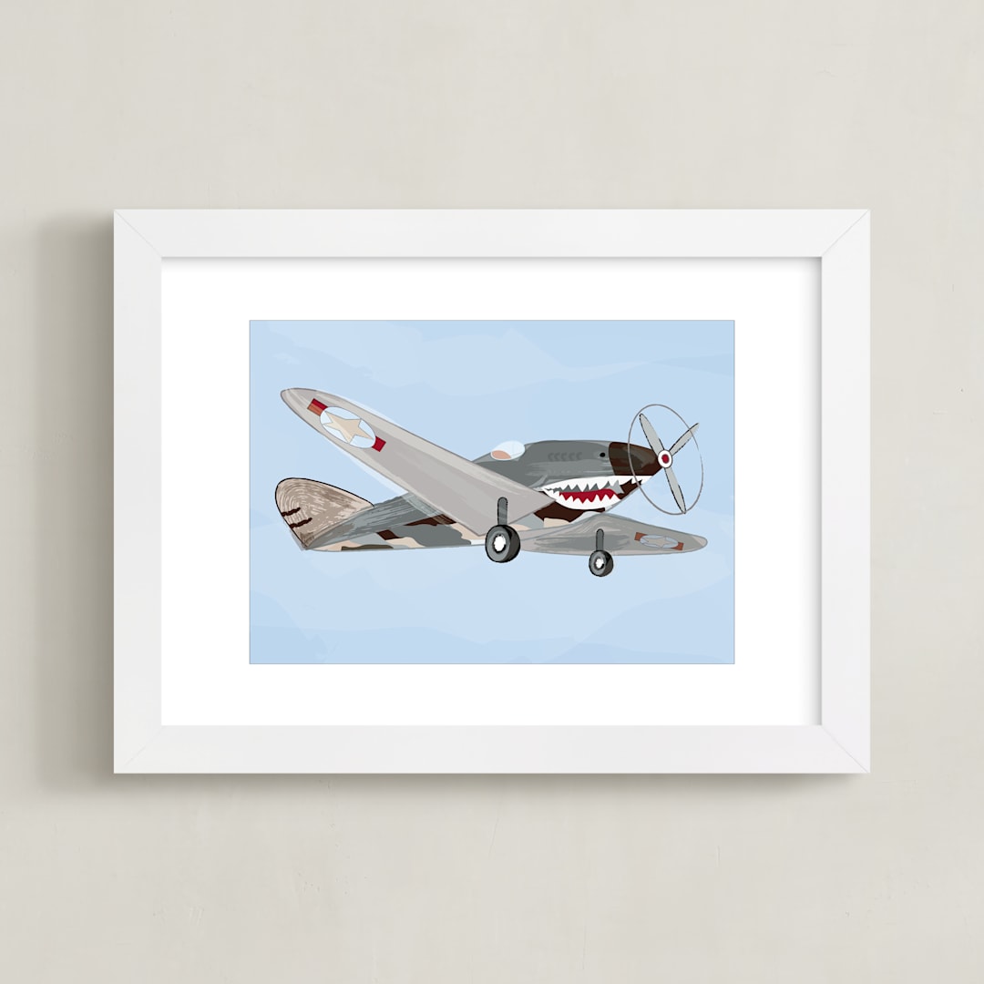 "Aviation Airplane 2" - Art Print in Winged Blue by Rebecca Marchese - Framed