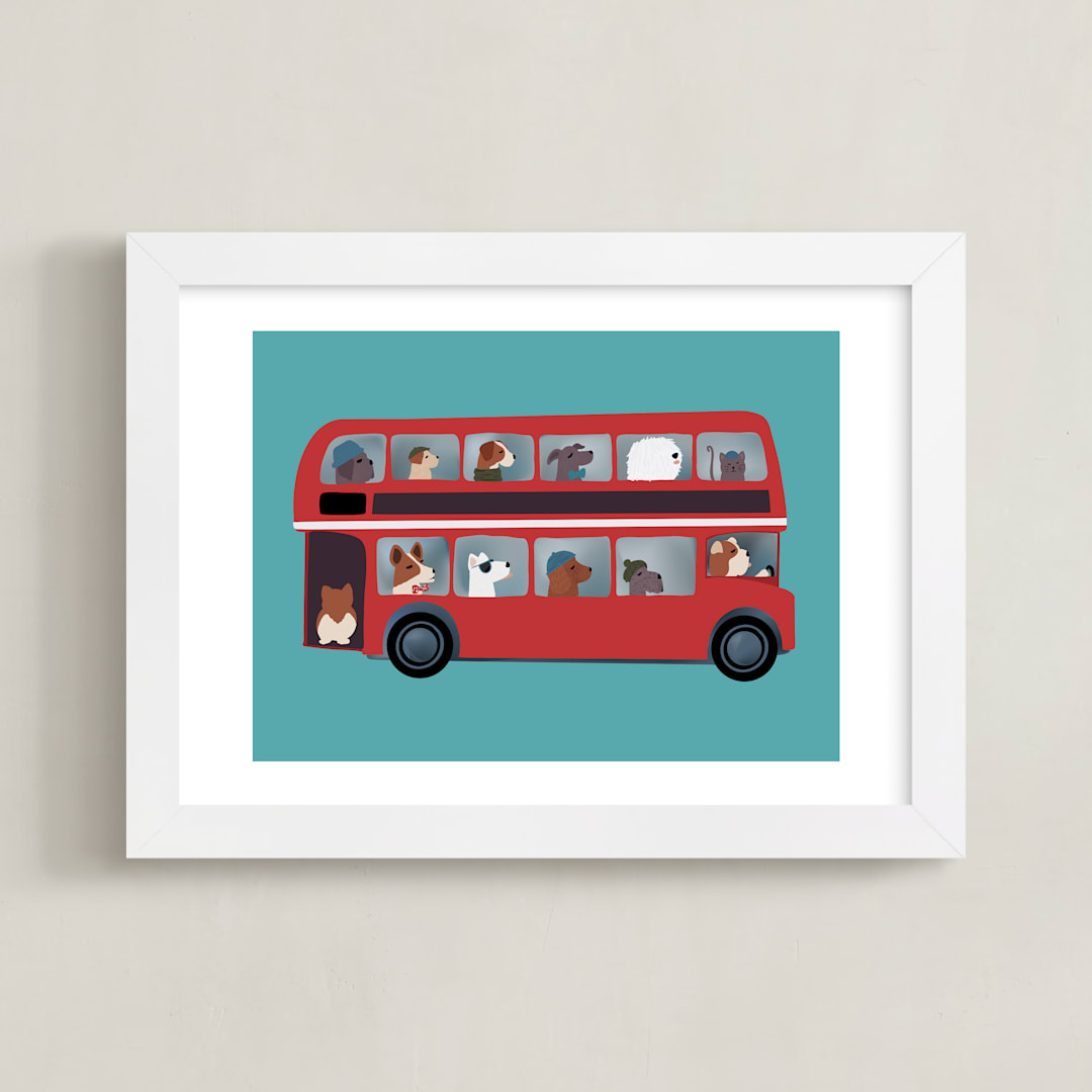 "London Travel Dogs" - Art Print in Sea by Jenna Holcomb - Framed