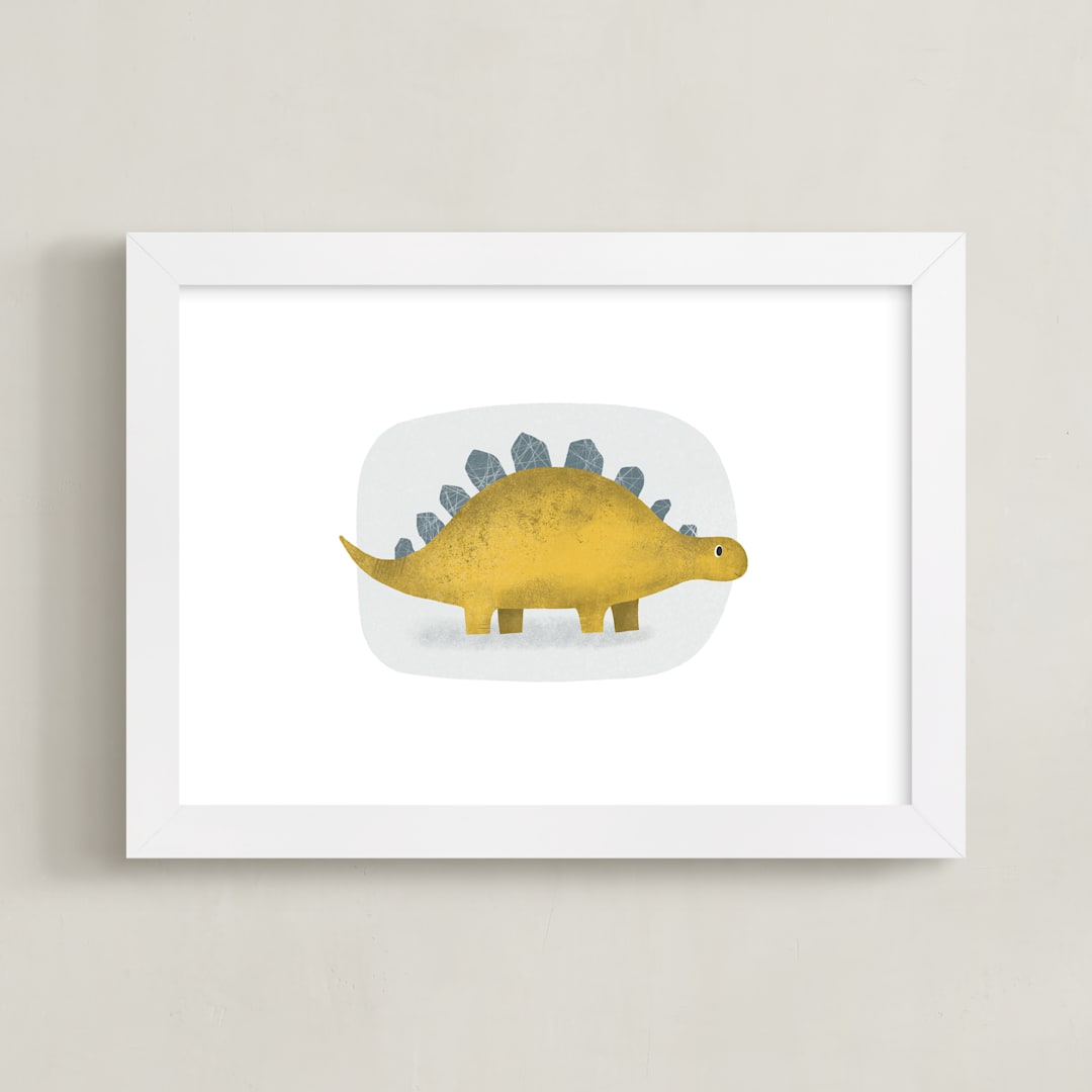 "Friendly Stegosaurus  " - Art Print in Mustard by Farinaz Vaseghi - Framed