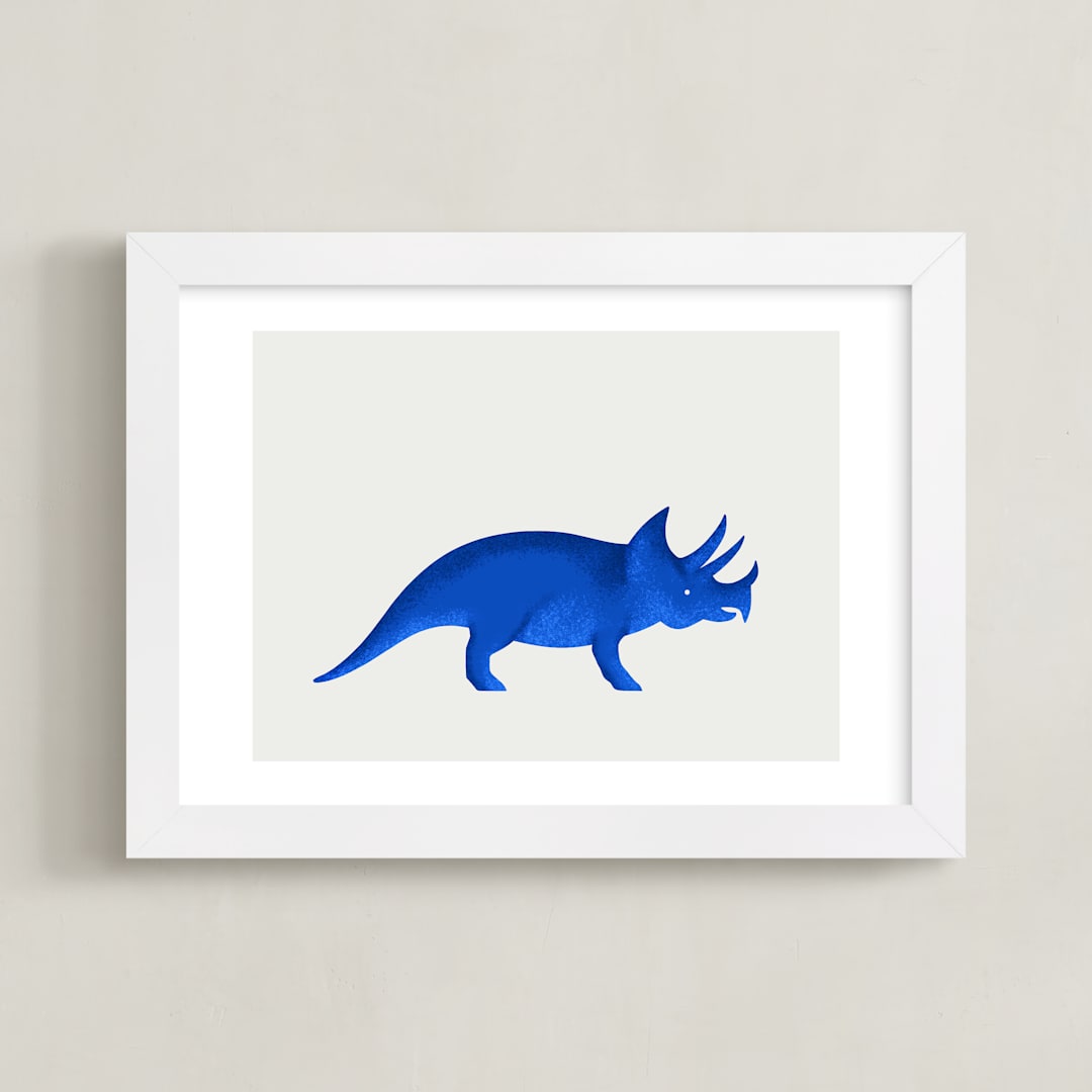"Dinosaur Triceratops" - Art Print in Navy Blue by Ashley Presutti Beasley - Framed