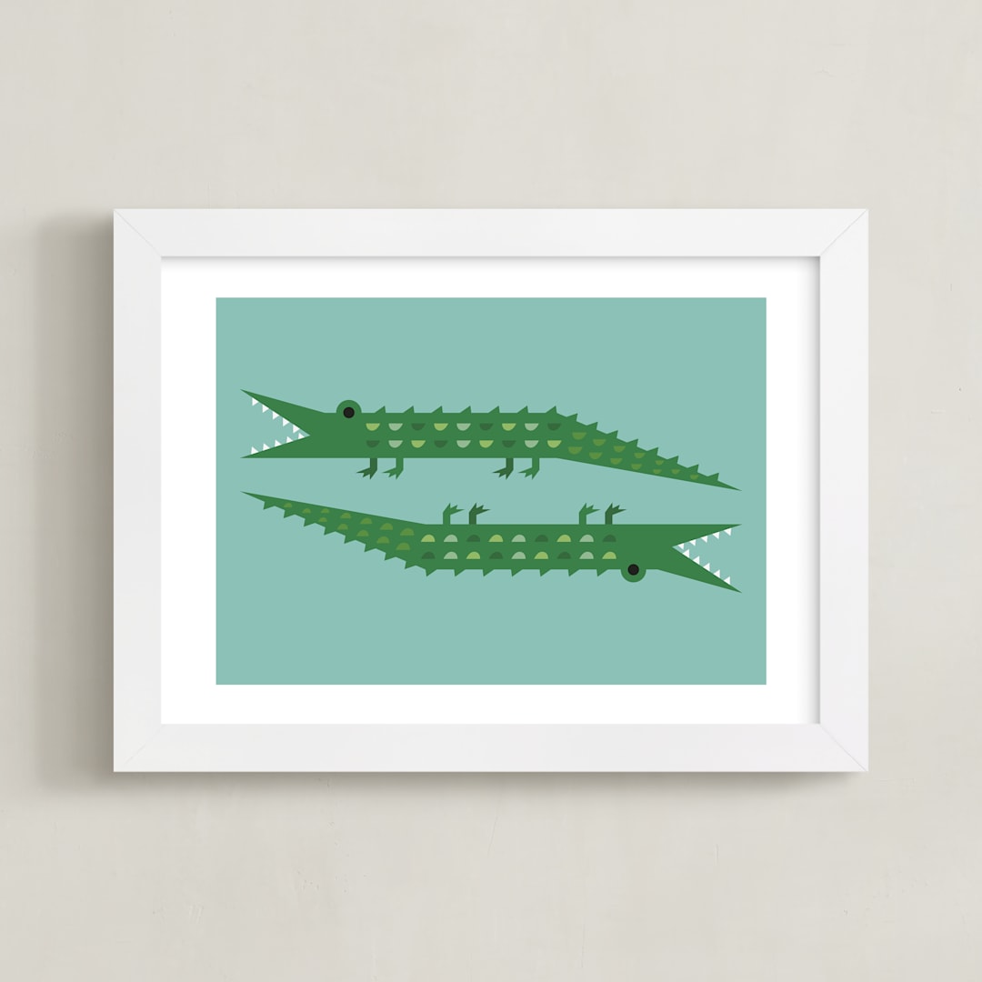 "Alligator Alligator" - Art Print in Blue by Amy Mullen - Framed