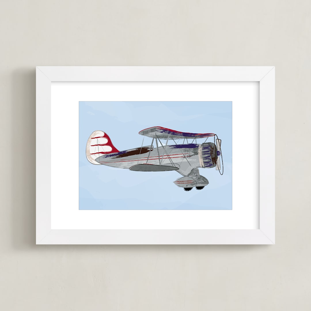 "Aviation Airplane 1" - Art Print in Winged Blue by Rebecca Marchese - Framed