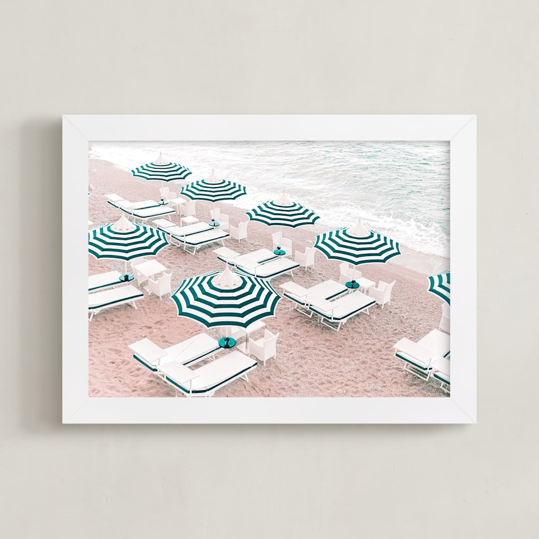 "Italian Beach Umbrellas" - Art Print in Teal by Heather Loriece - Framed