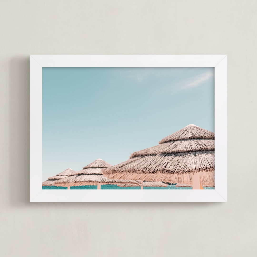 "Palapas" - Art Print in Pool Blue by Heather Loriece - Framed