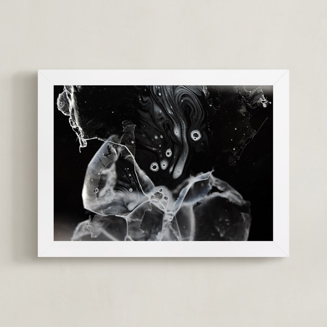 "Frozen Bubble" - Art Print in Frozen Air Grey by Janie Allen - Framed