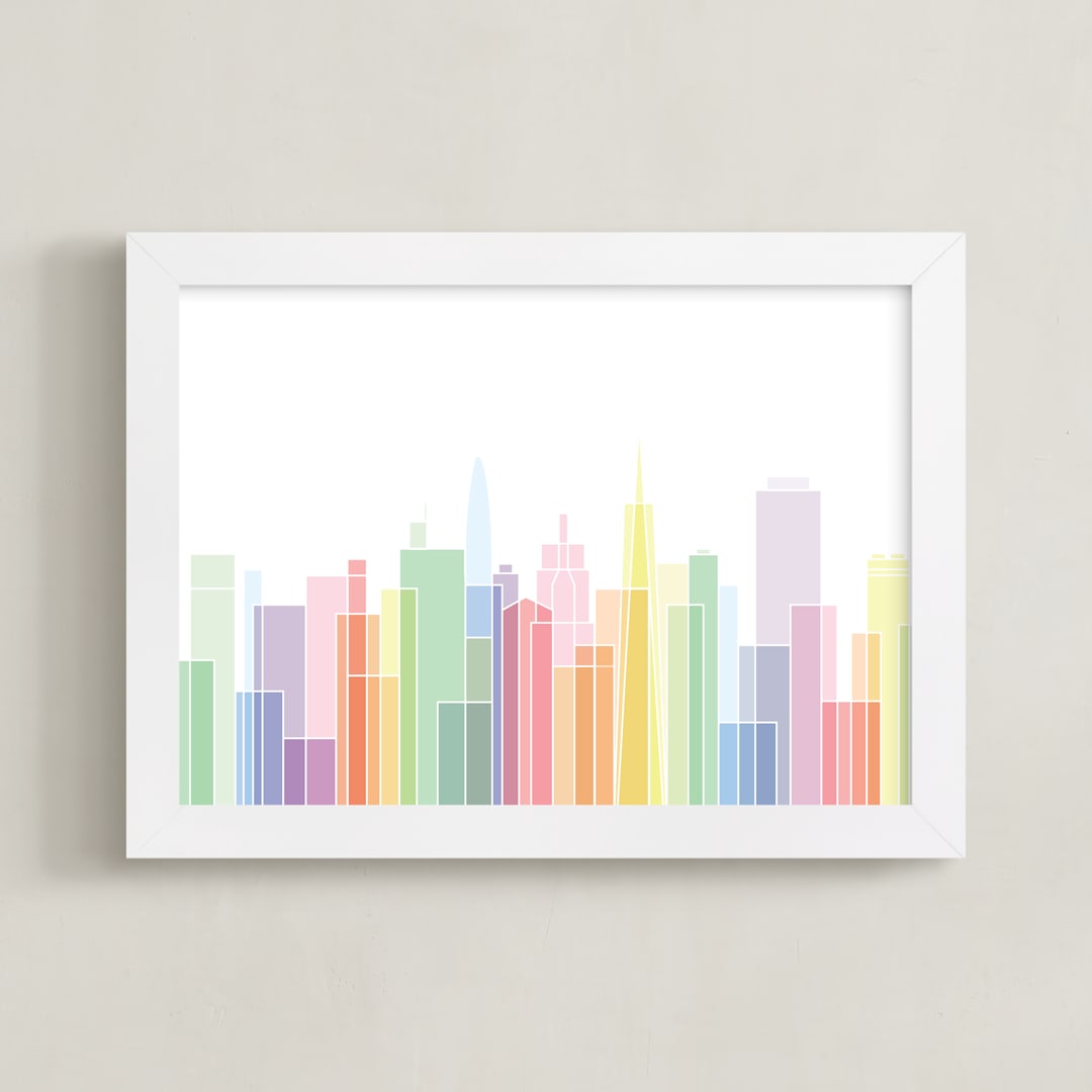 "San Francisco Sky Lines" - Art Print in Sherbert by Jessie Steury - Framed