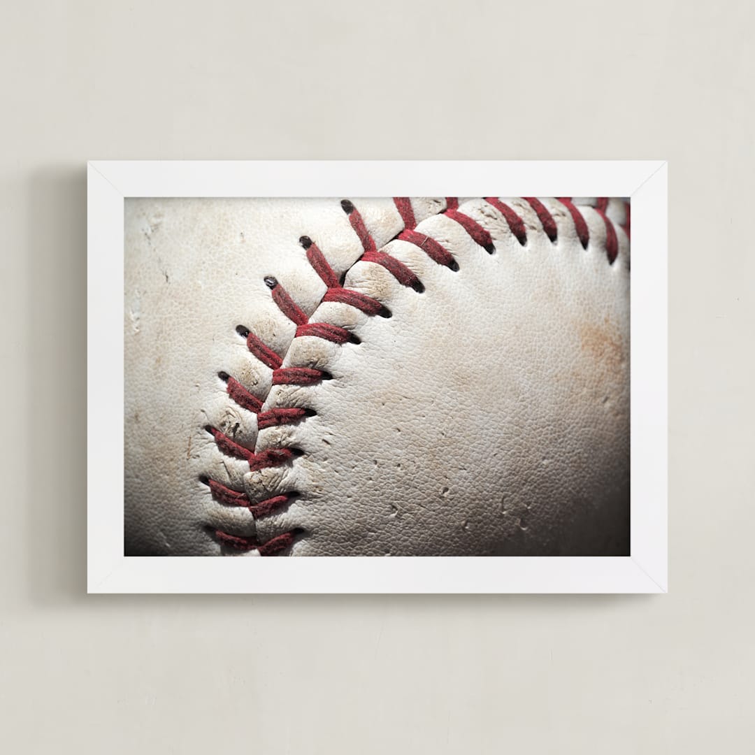 "Big League" - Art Print in Red and white by Jennifer Mckinnon Richman - Framed