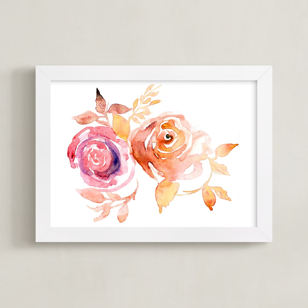 "Magical Roses" - Art Print in Sunset Pink by Roann Mathias - Framed