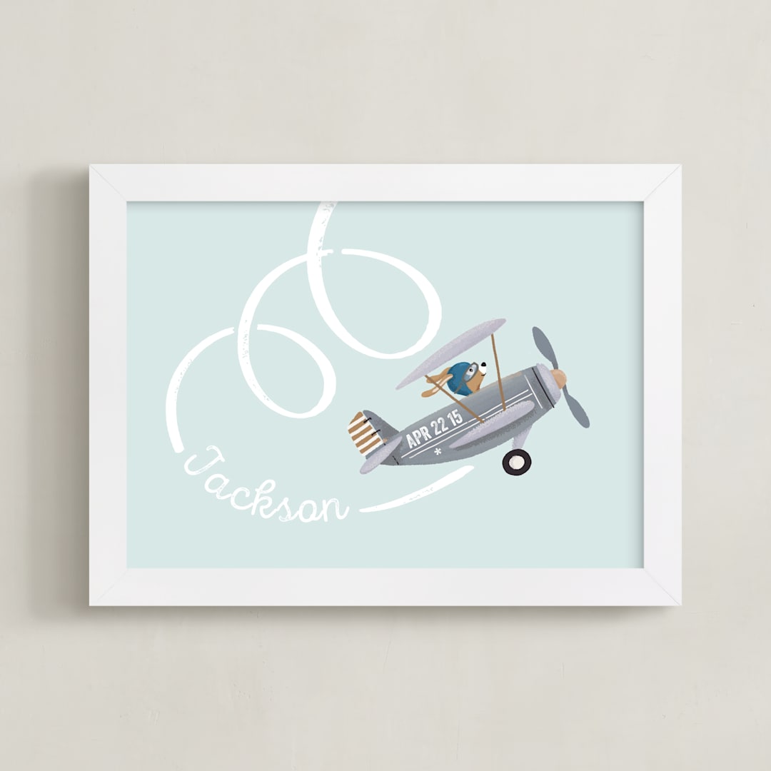 "aerobatics" - Personalized Art Print in Milky Blue by Leia Matt - Framed