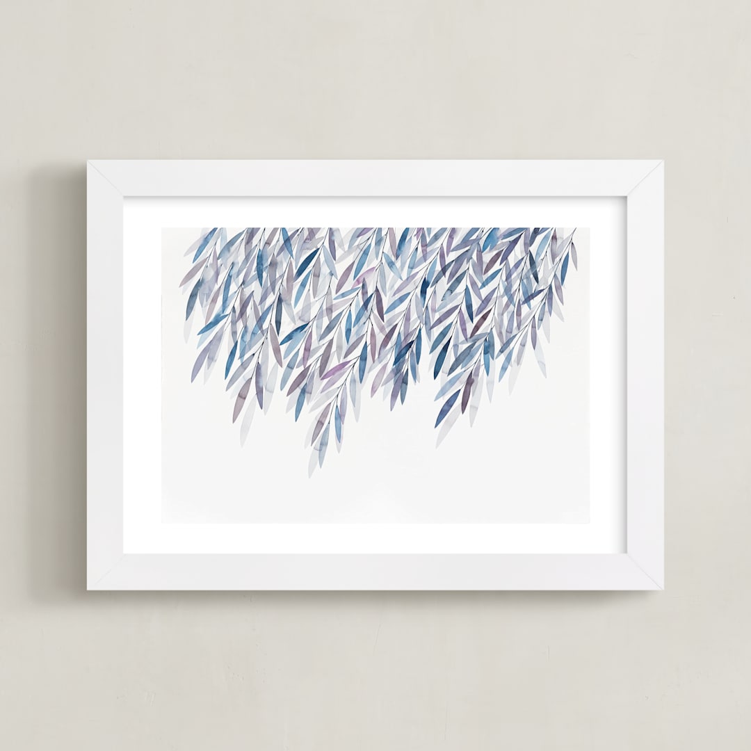 "Dreaming of Leaves" - Art Print in White by Priscilla Lee - Framed