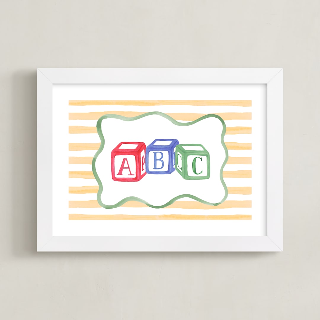 "Vintage Play Blocks" - Art Print in Block Yellow by Little Blue Designs - Framed