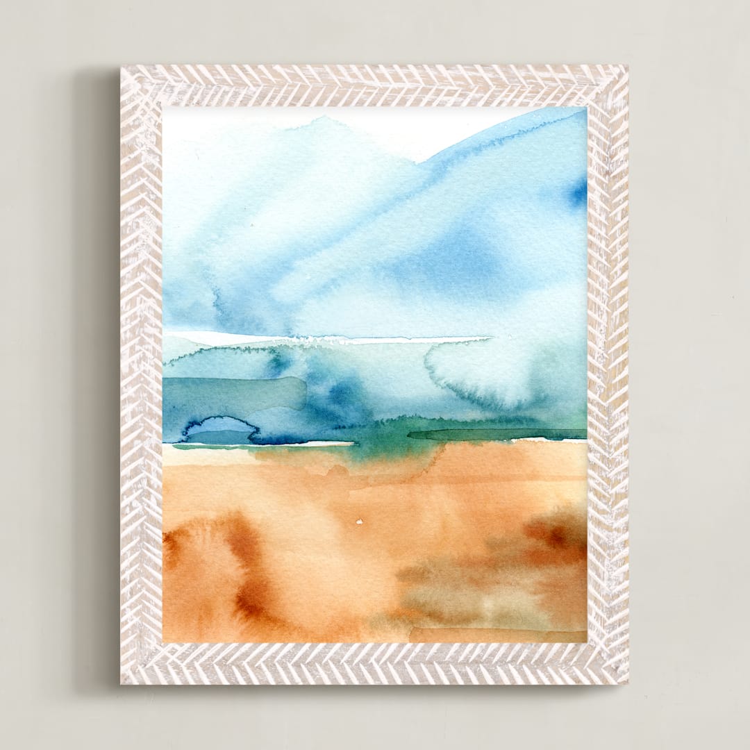 "Abstract Beach" - Art Print in Beachy Blues by Stick and Petal - Framed