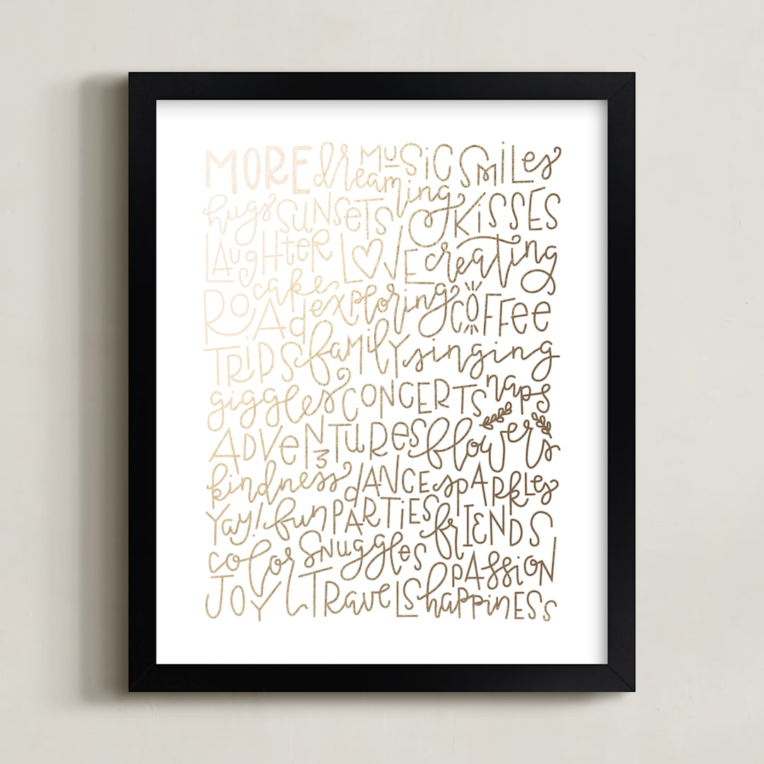 "More" - Custom Foil Print in Gold by Olivia Goree - Framed