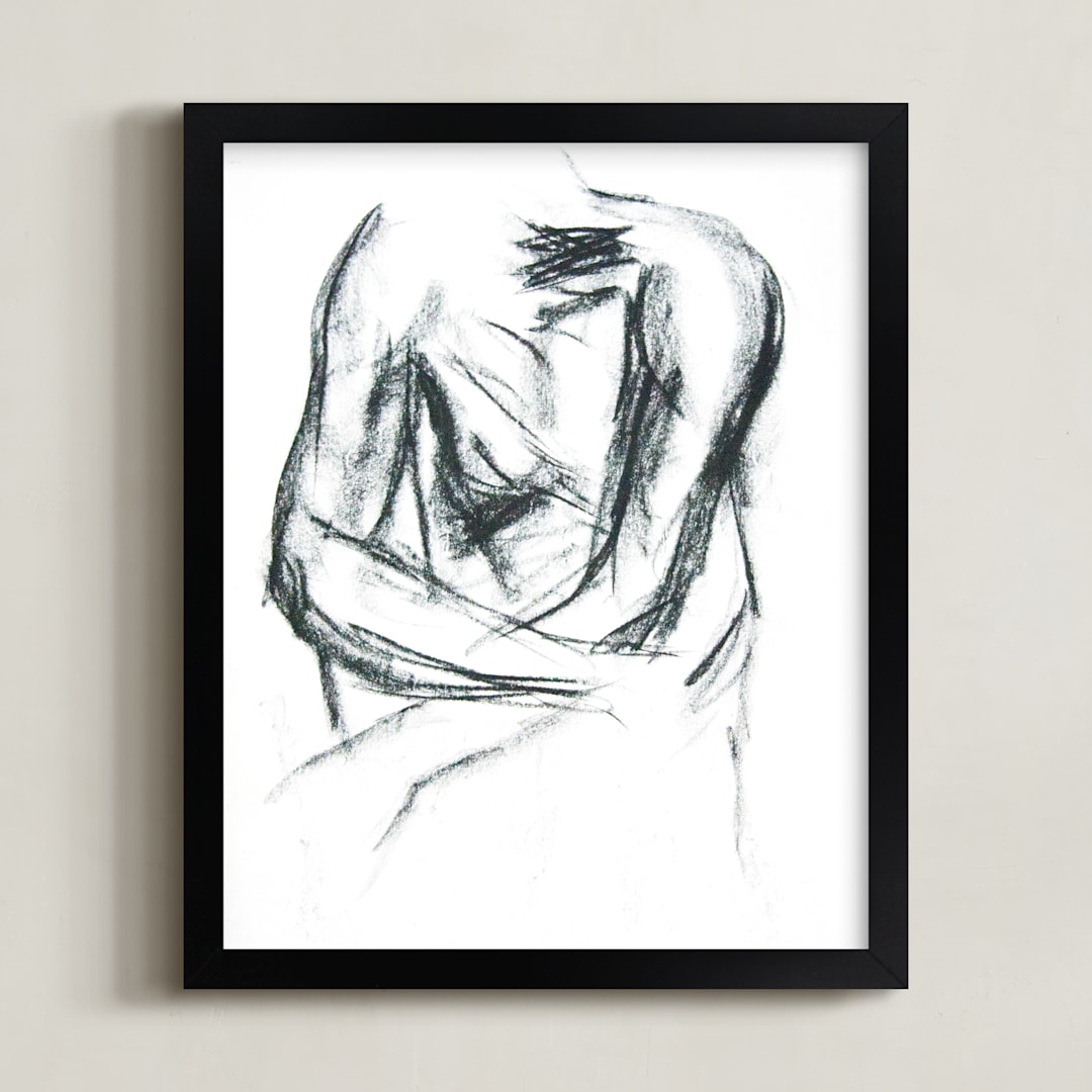 "Embrace" - Art Print in charcoal black by R studio - Framed