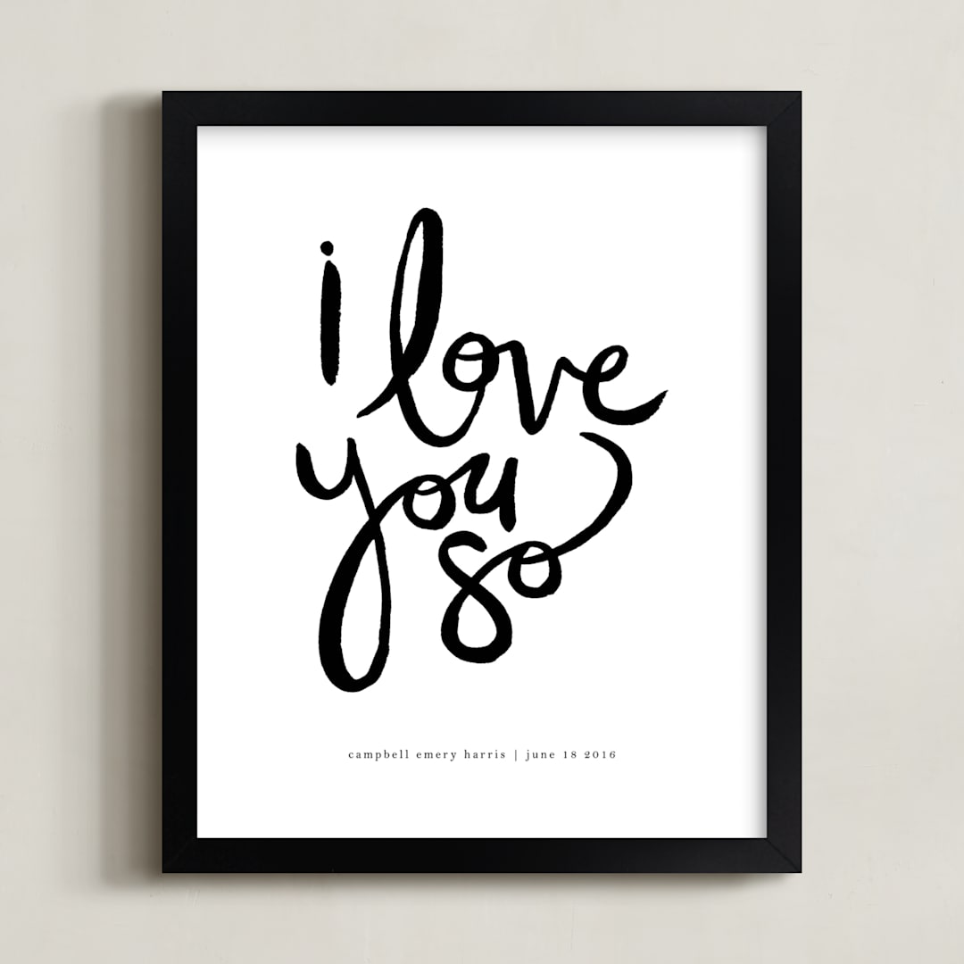 "I Love You So" - Personalized Art Print in Cloud by Kelly Ventura - Framed