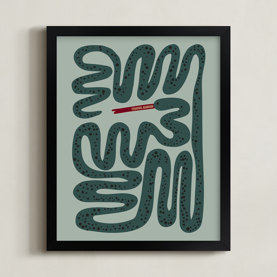 "Squiggly Snake" - Personalized Art Print in Cactus by Jenna Holcomb - Framed