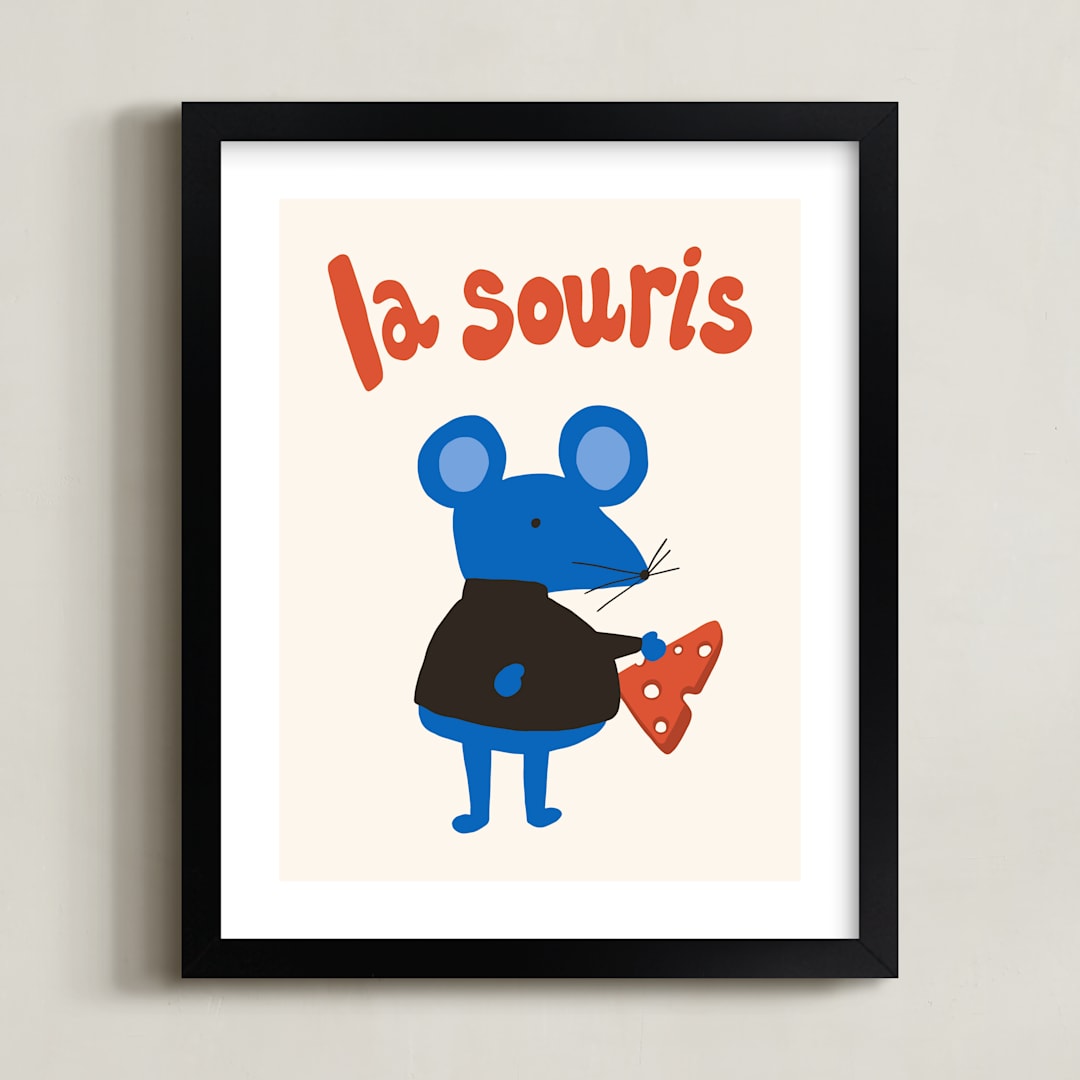 "French Mouse" - Art Print in Cobalt by Morgan Kendall - Framed
