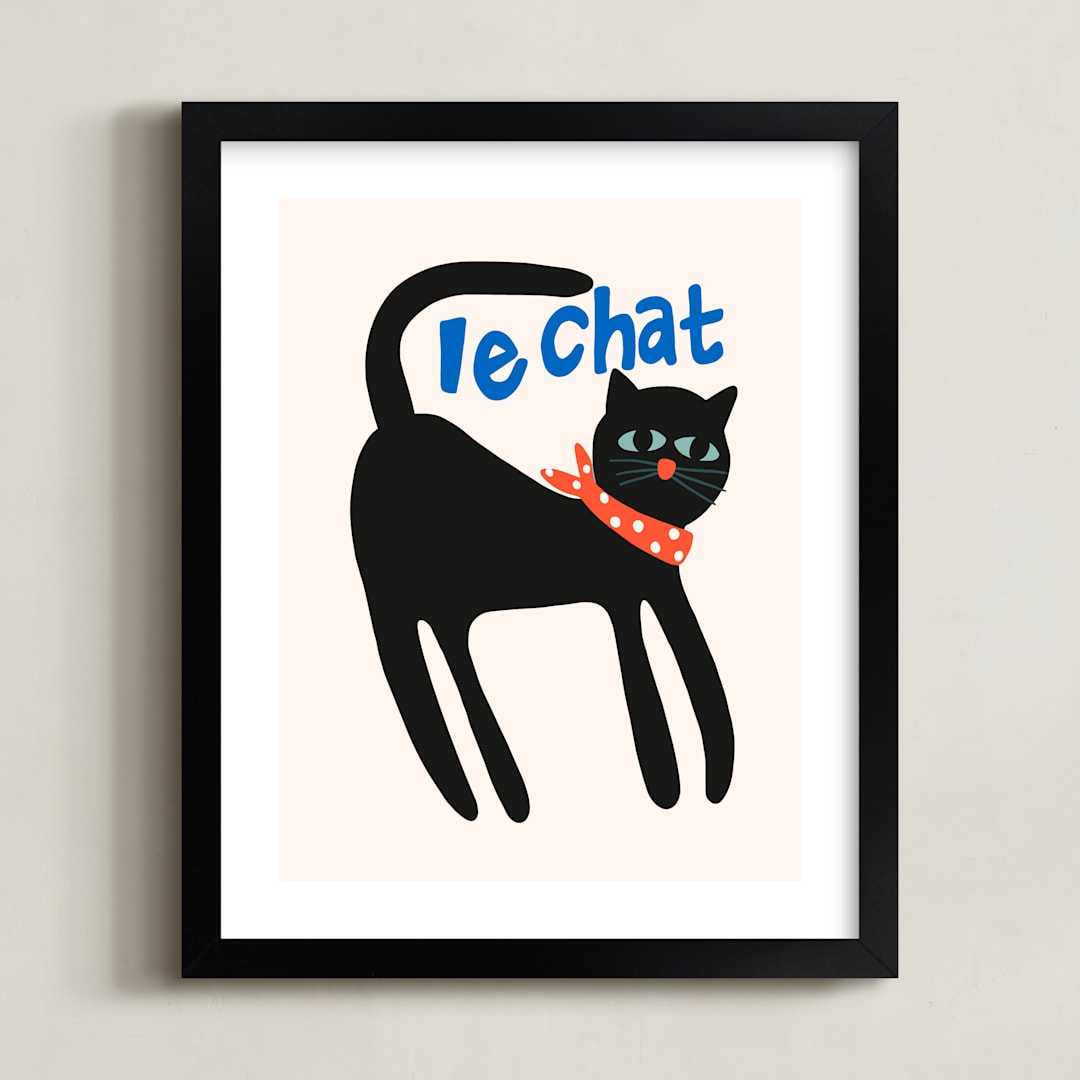 "French Cat" - Art Print in Noir by Morgan Kendall - Framed