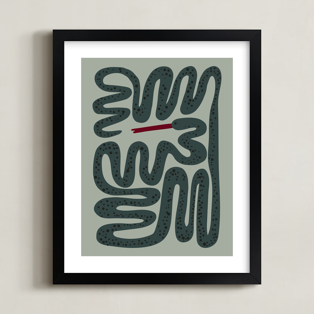 "Squiggly Snake" - Art Print in Cactus by Jenna Holcomb - Framed