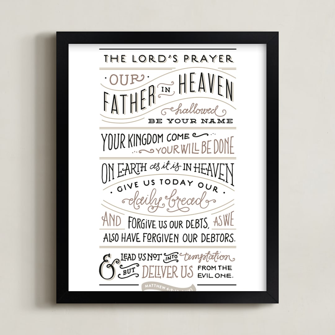 "The Lord's Prayer" - Art Print in Taupe by Jennifer Wick - Framed