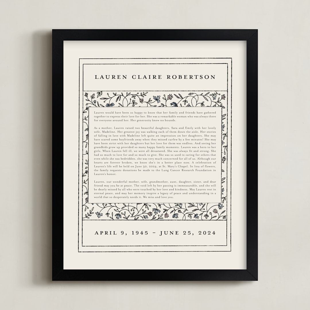 "Hansen Non-Photo Obituary Print" - Custom Print in Sand by Stephanie Hawkes - Framed