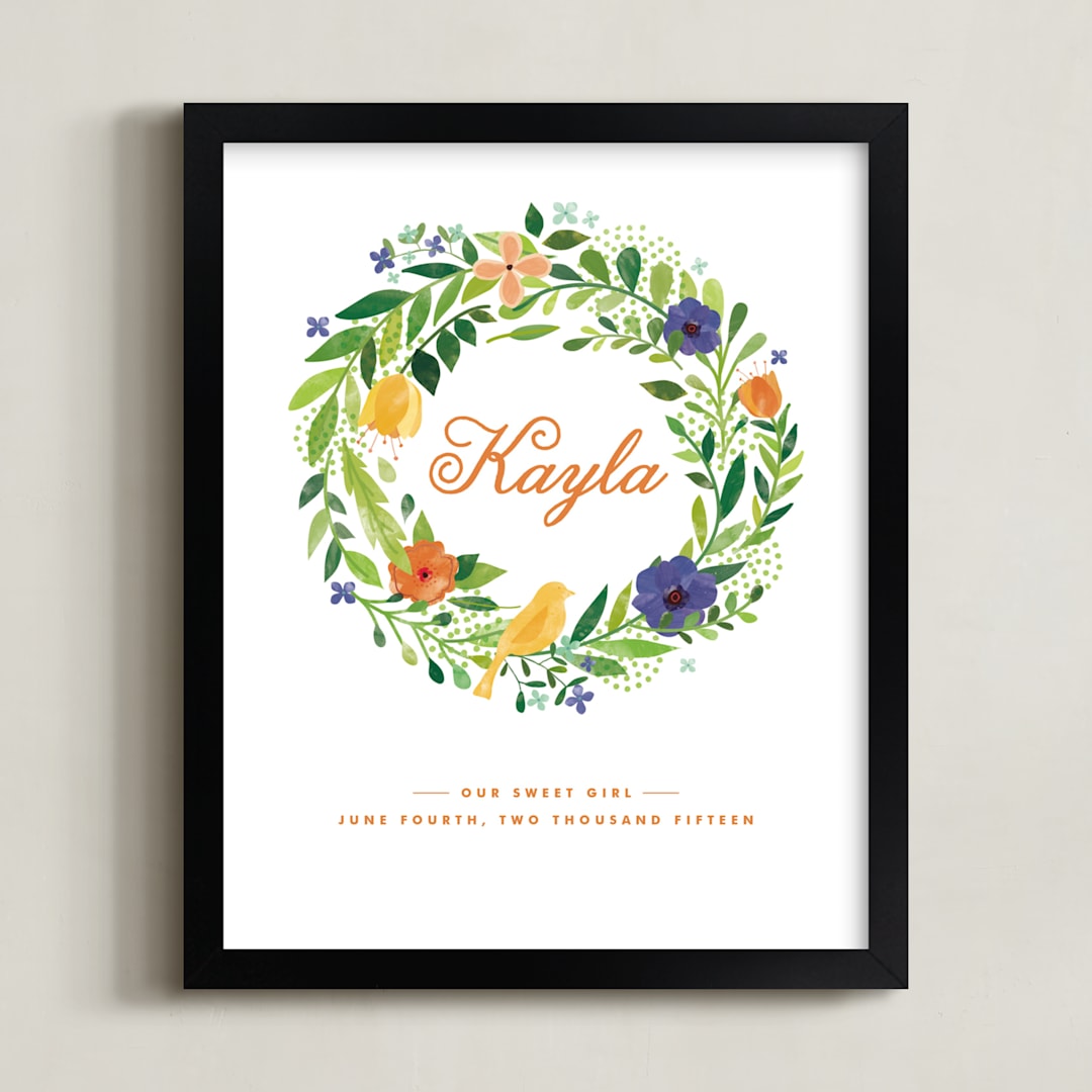 "Painted Wreath" - Personalized Art Print in Poppy by Ariel Rutland - Framed