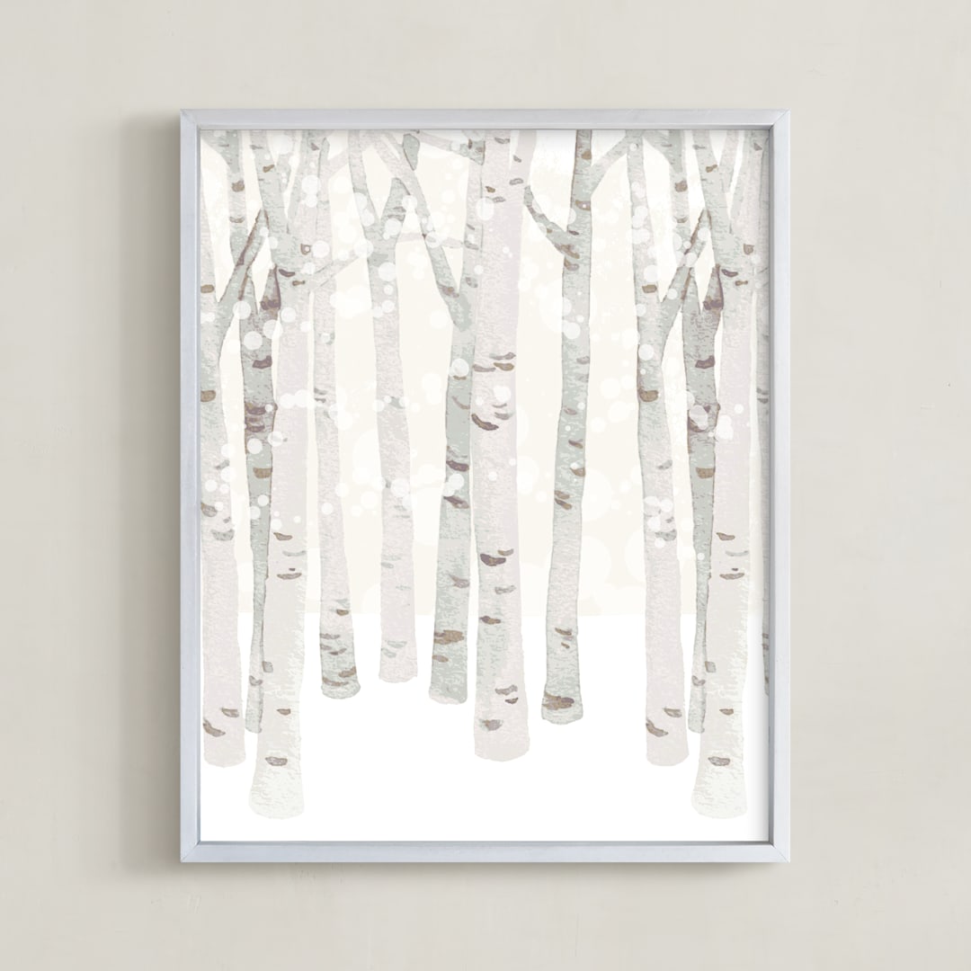 "Birch Woods in Winter" - Art Print in Ivory by Shannon Chen of Four Wet Feet Studio - Framed