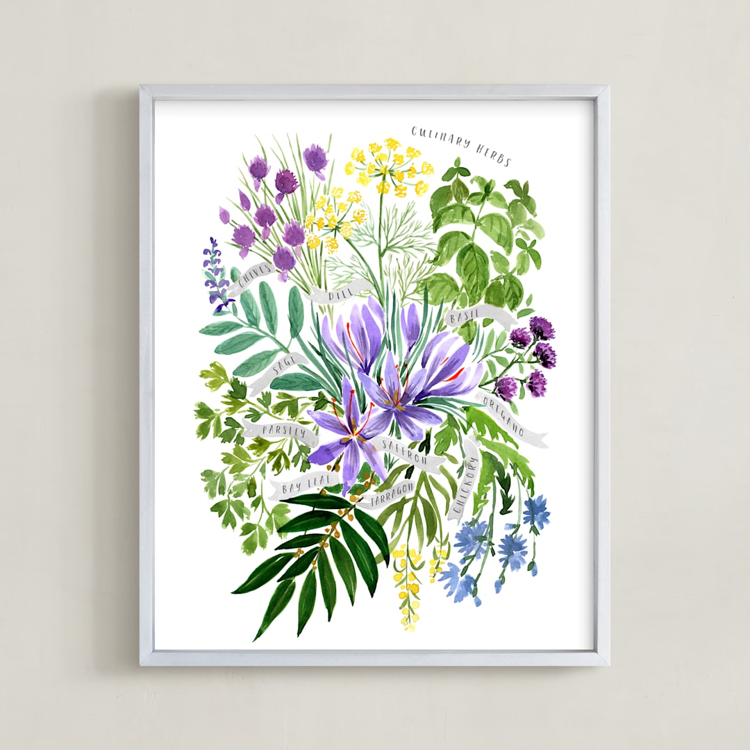 "Culinary herbs bouquet" - Art Print in Colorfully floral by Rosana Laiz Blursbyai - Framed