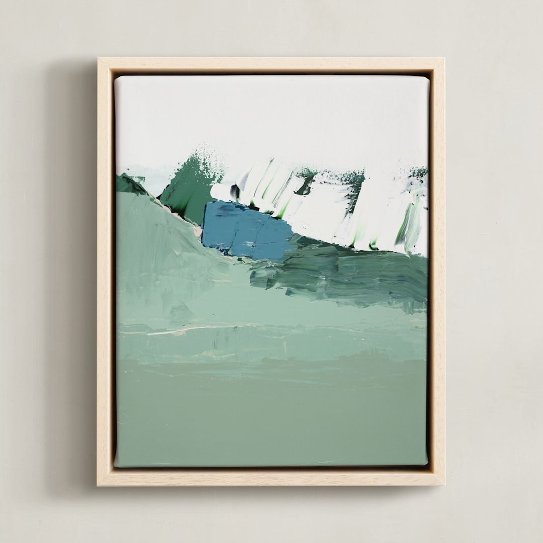 "Tahoe Mountainscape" - Art Print in pale mint green by Caryn Owen - Framed Canvas