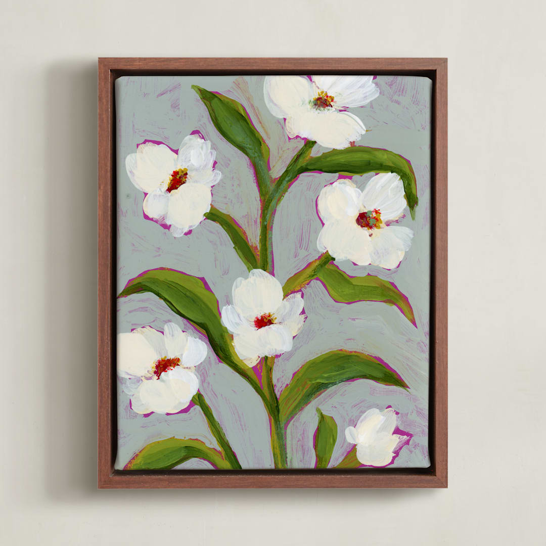 "Floral Abstract in Icy Blue" - Art Print in Sky Blue by Katie Mulder - Framed Canvas