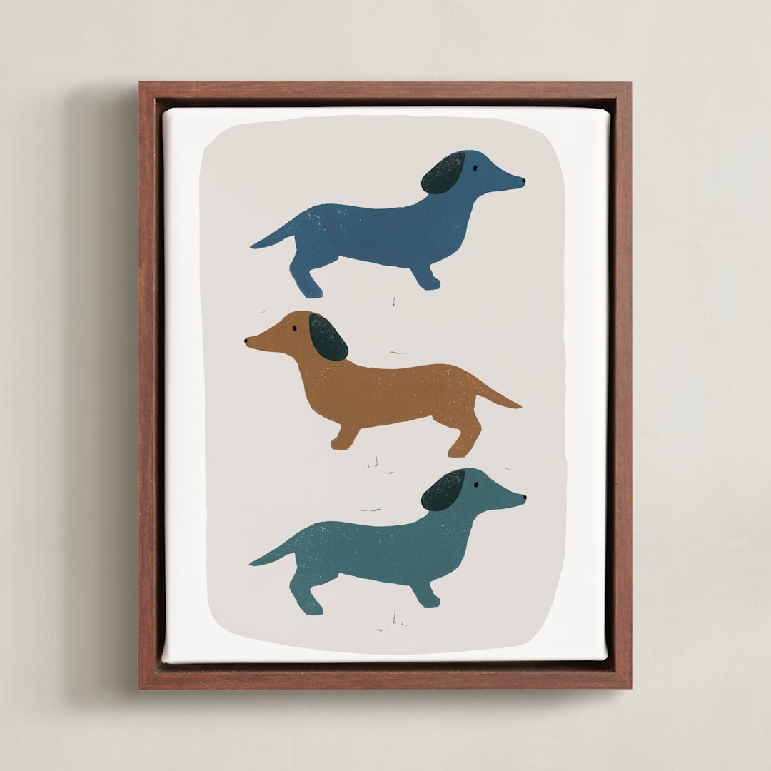 "Dachshund Parade" - Art Print in Earth by Maja Cunningham - Framed Canvas