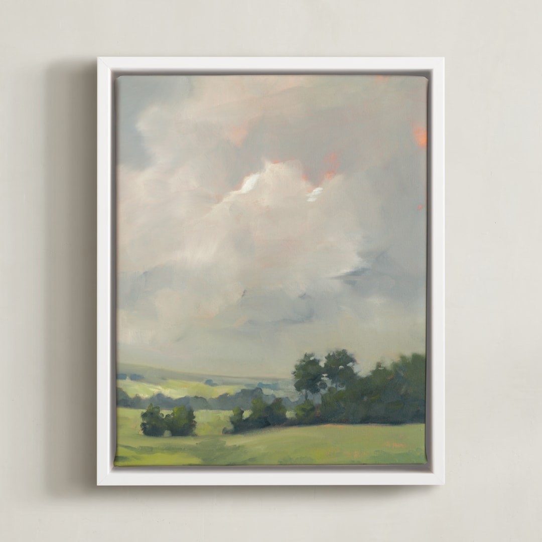 "Rosy Tomorrow II" - Art Print in Grey Blue by Stephanie Goos Johnson - Framed Canvas