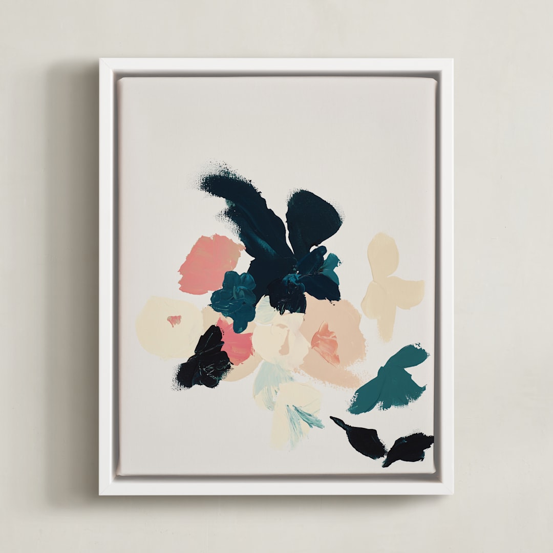 "Abstract Botanical Floral" - Art Print in coral pink by Caryn Owen - Framed Canvas