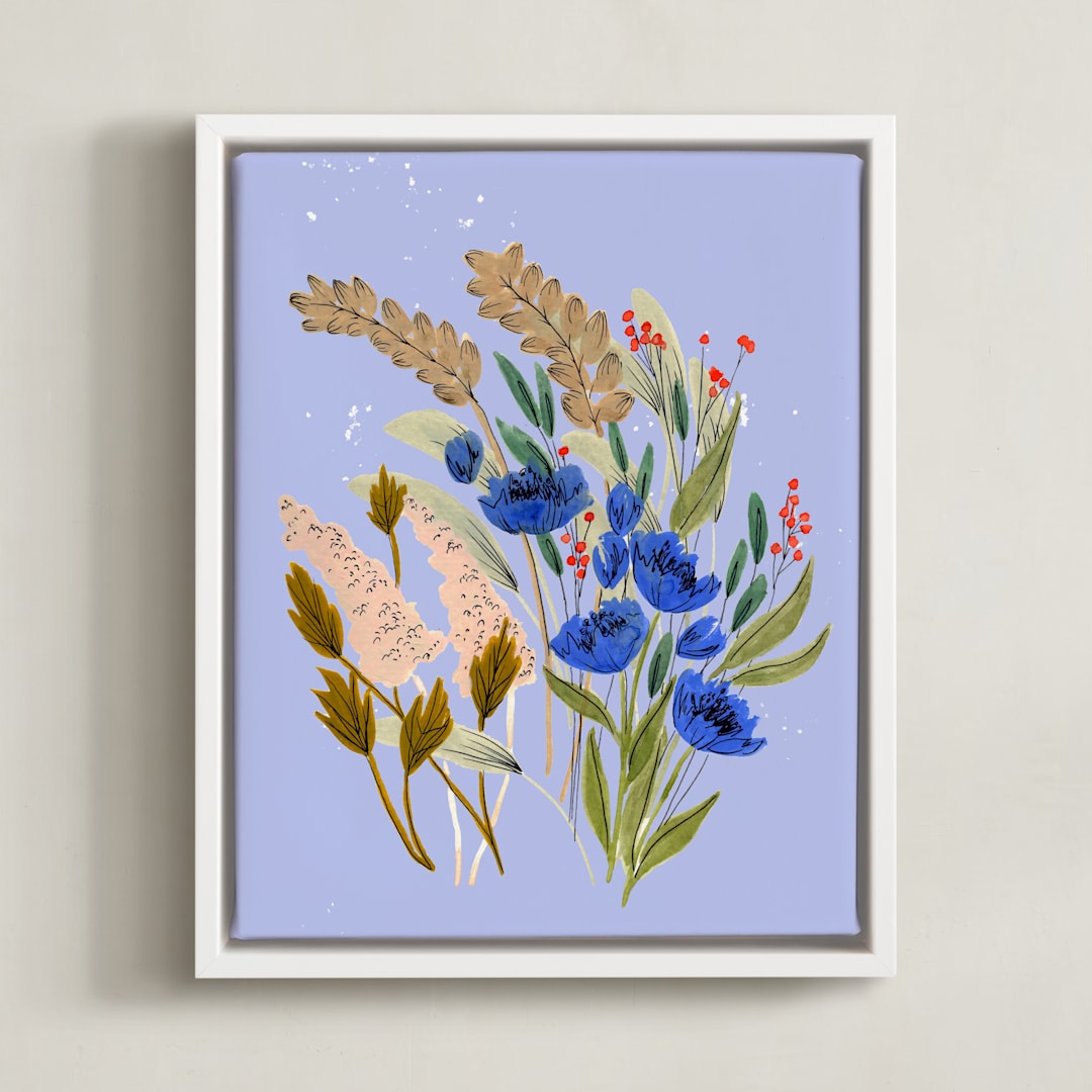"Winifred" - Art Print in lavender-periwinkle by Peggy Dean - Framed Canvas